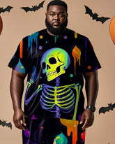 Halloween Colorful Skull Casual Short-sleeved T-shirt Plus Size Men's Suit